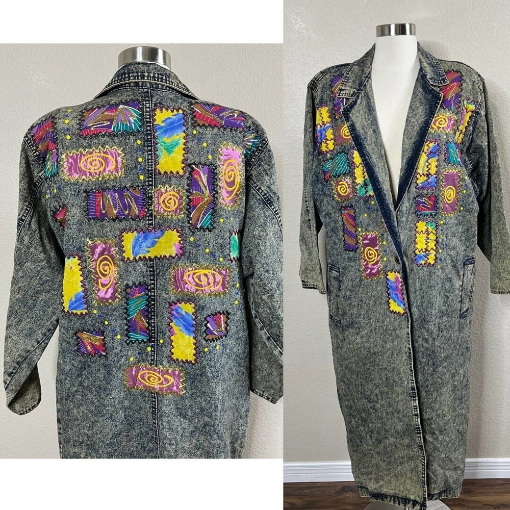 Vintage Blue Jean Jacket with Colorful Patchwork